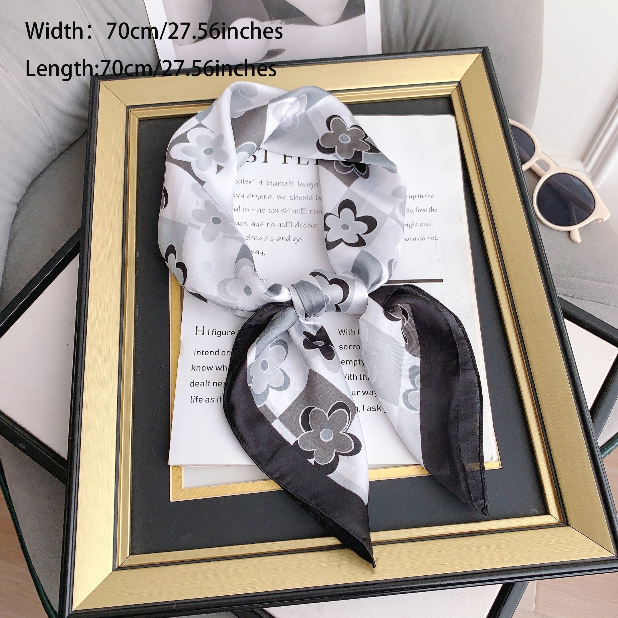 70cm Flower Print Bandana Block Satin Square Scarf Silk Neckerchief Turban