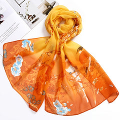 Flowers Birds Chiffon Scarf Sun Protection for Women