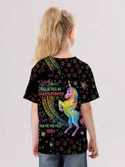3D Dreamy Unicorn Graphic T shirt Girls Short Sleeve Tees
