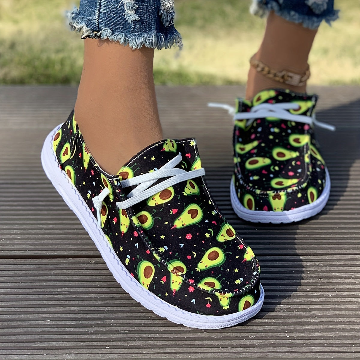 Avocado Cartoon Skateboard Shoes for Women