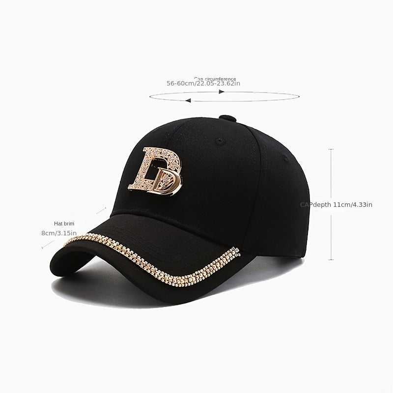 Rhinestone Letter D Baseball Cap Adjustable Women Hip Hop Sports Hat