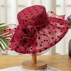 Organza Beach Sun Hats Wide Brim Polka Dot Mesh Bucket Hat