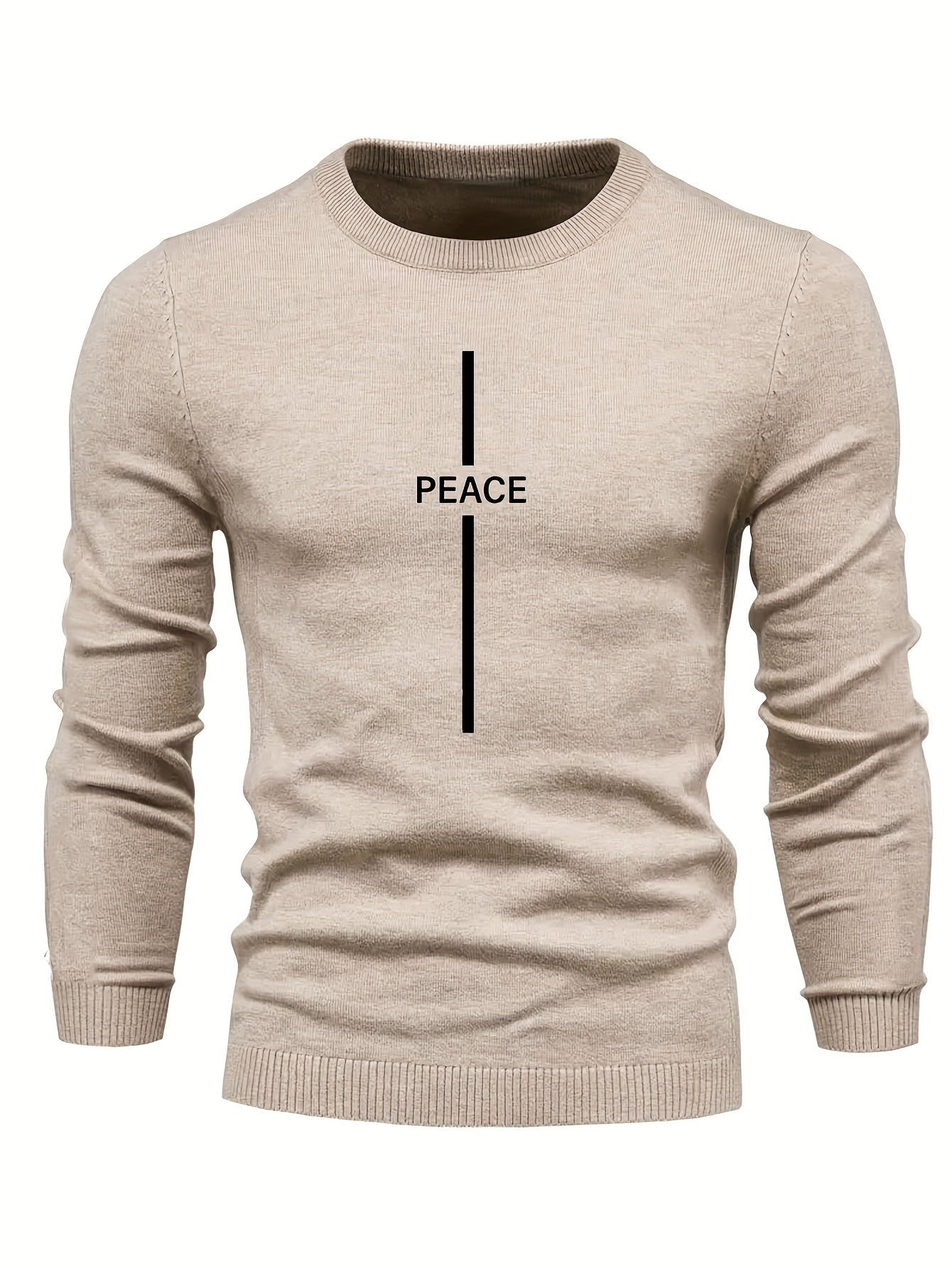 Men's Letter Print Knitted Sweater Active Mid Stretch Slim Fit Warm Pullover