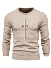 Men's Letter Print Knitted Sweater Active Mid Stretch Slim Fit Warm Pullover
