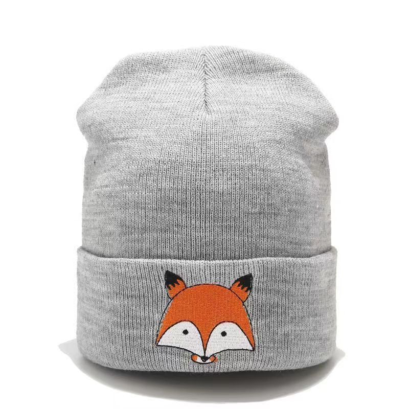 Kids Embroidered Fox Knitted Hat