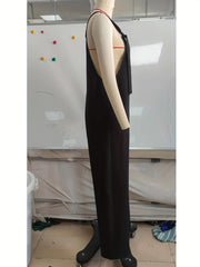 Solid Wide Leg Overall Jumpsuit Women's Clothing