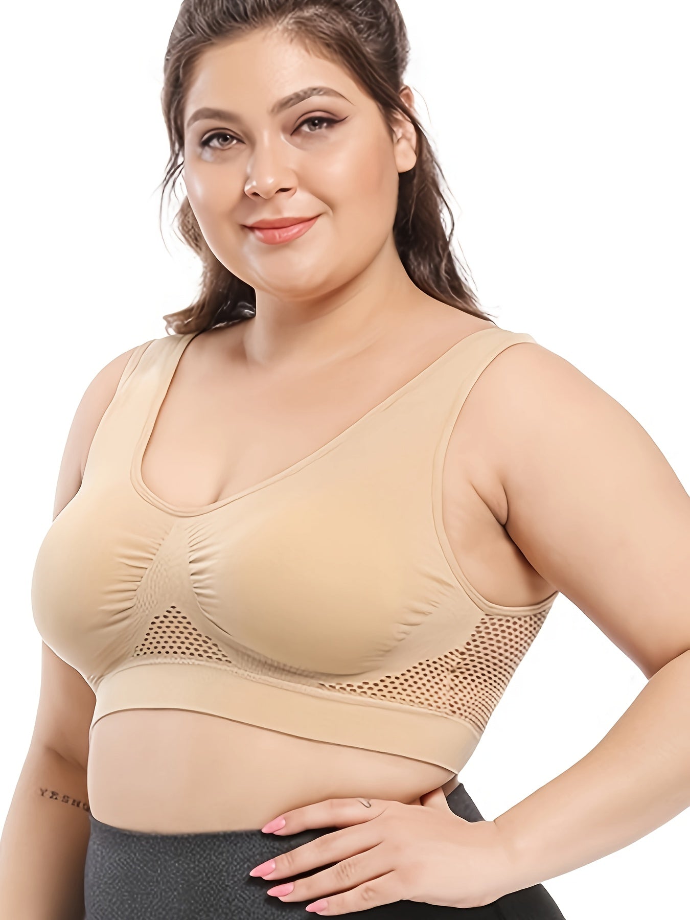 2 Pack Plus Size Sports Bra Set Women's Plus Solid Hollow Out Wireless