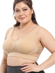 2 Pack Plus Size Sports Bra Set Women's Plus Solid Hollow Out Wireless