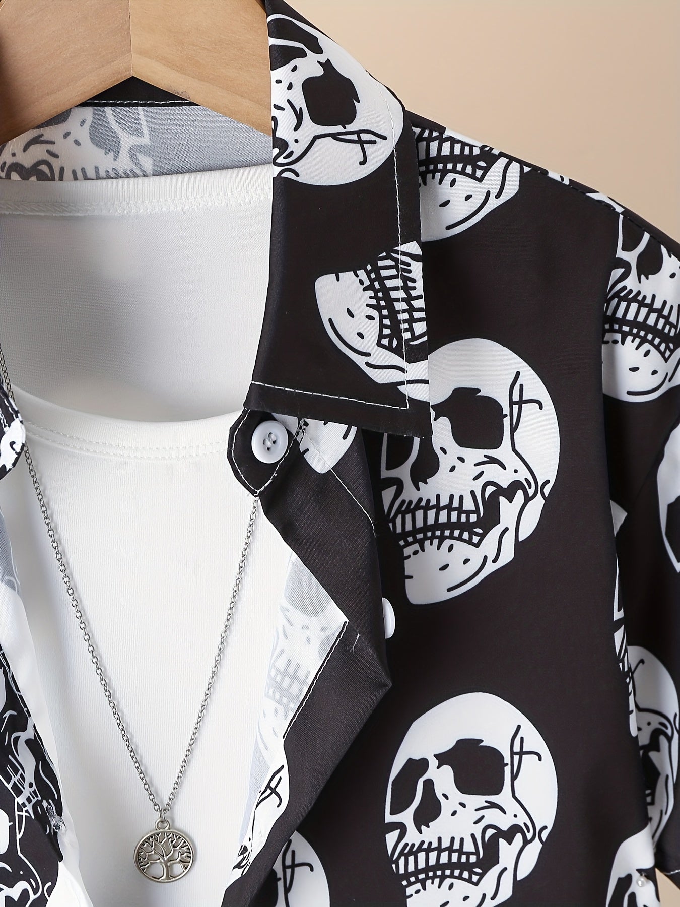 Boys Short Sleeve Skull Shirts Casual Stretch Tops For Summer