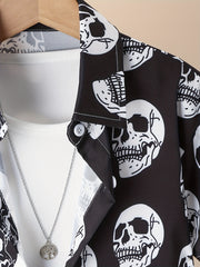 Boys Short Sleeve Skull Shirts Casual Stretch Tops For Summer