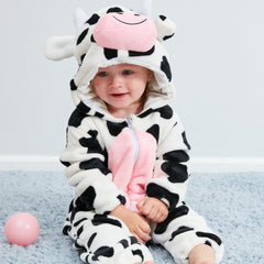 Baby Cow Pyjamas Rompers Soft Warm Winter Jumpsuit For Kids
