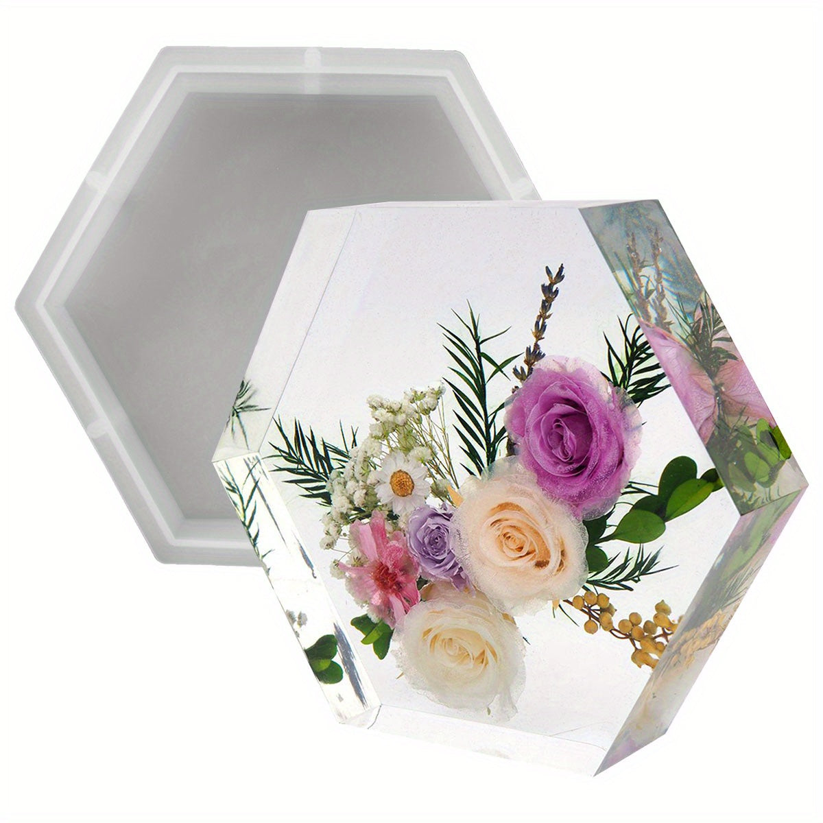 Silicone Epoxy Resin Molds Hexagon Heart Shape DIY Flower Preservation Art Craft