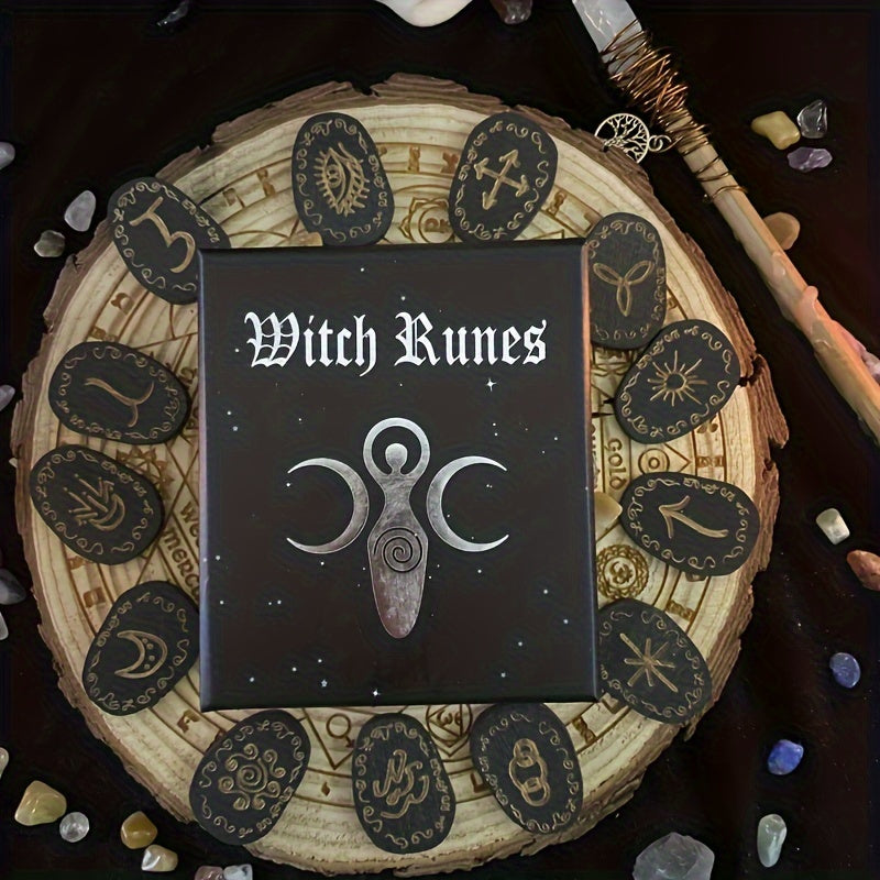 Witch Rune Board Game Set with 13 Runes and 1 Blank Rune