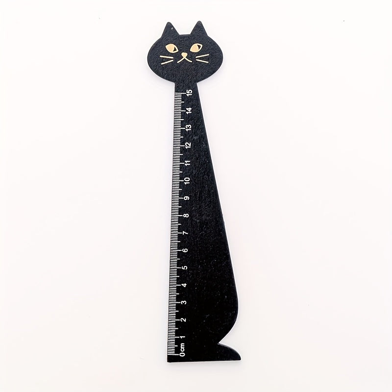 Cartoon Cat Drawing Ruler Wood Vintage Stationery Halloween Gift