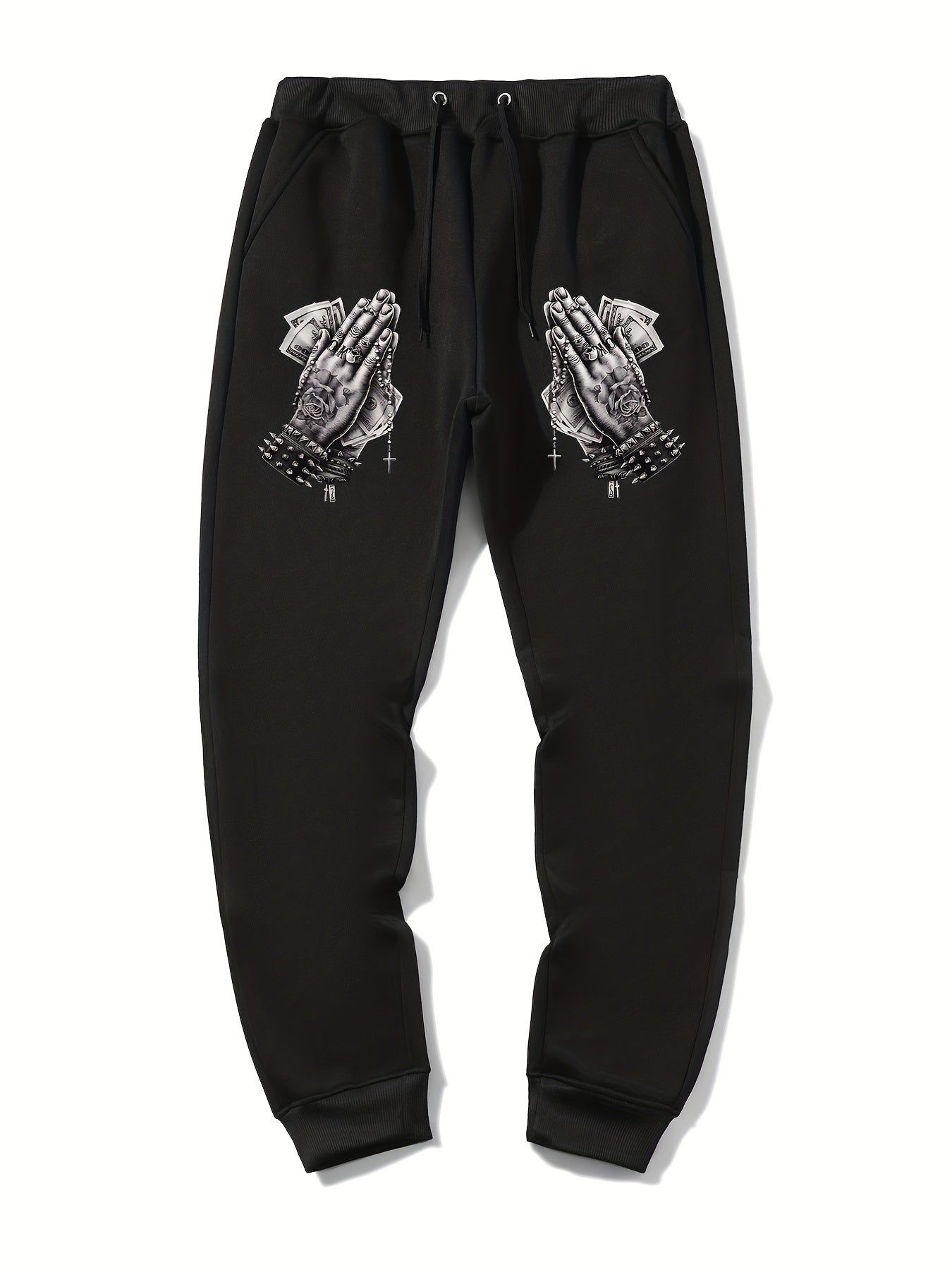 Praying Hands Print Men's Drawstring Sweatpants Loose Casual Jogger Pants