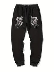 Praying Hands Print Men's Drawstring Sweatpants Loose Casual Jogger Pants
