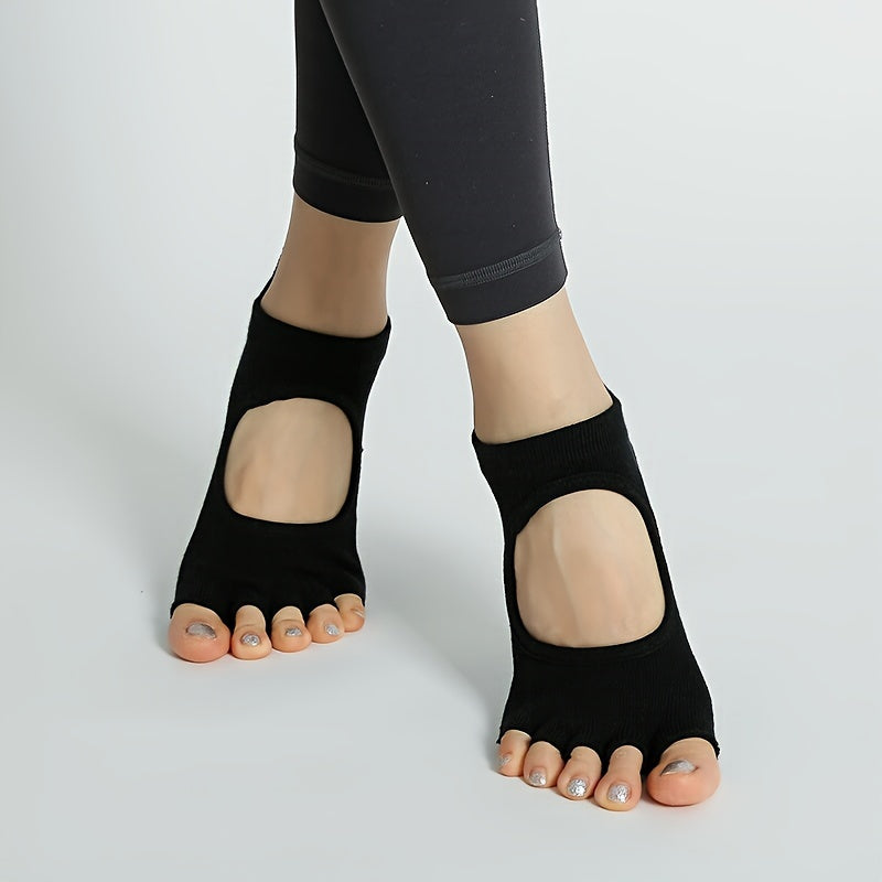5 Toe Yoga Socks Open Toe Anti Skid Low Cut Dance Socks With Grips