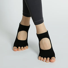 5 Toe Yoga Socks Open Toe Anti Skid Low Cut Dance Socks With Grips