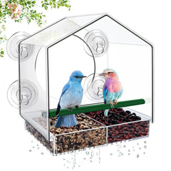 Window Bird Feeder w/ Strong Suction Cups - 3 Compartment Tray