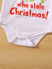 Baby Christmas Outfit Funny Graphic Romper Green Fuzzy Suspender Pants Set