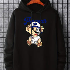 Teddy Bear Print Hoodie Men's Casual Pullover Hooded Sweatshirt