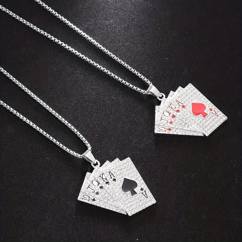 Hip hop Style Poker Card Pendant Necklace Punk Stainless Steel Jewelry