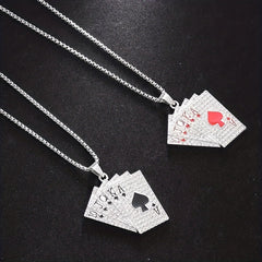Hip hop Style Poker Card Pendant Necklace Punk Stainless Steel Jewelry