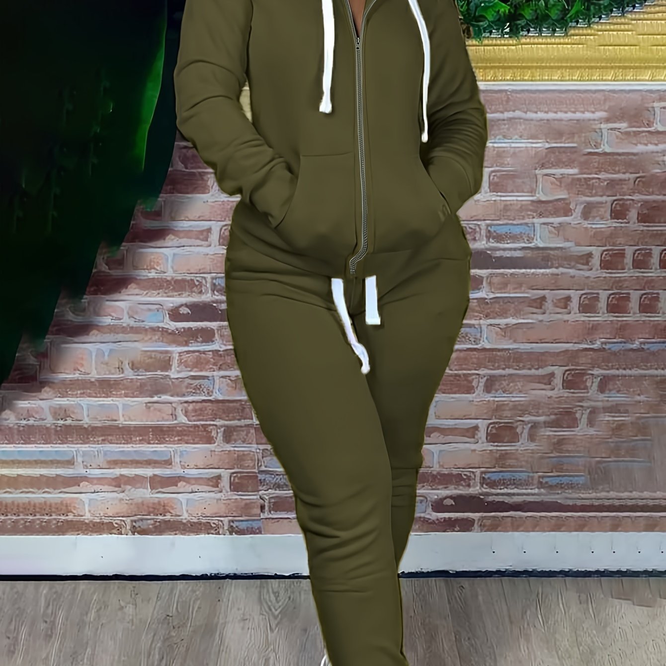 Casual Outfits 2 Piece Set Solid Zipper Hoodie & Pants