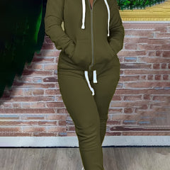 Casual Outfits 2 Piece Set Solid Zipper Hoodie & Pants
