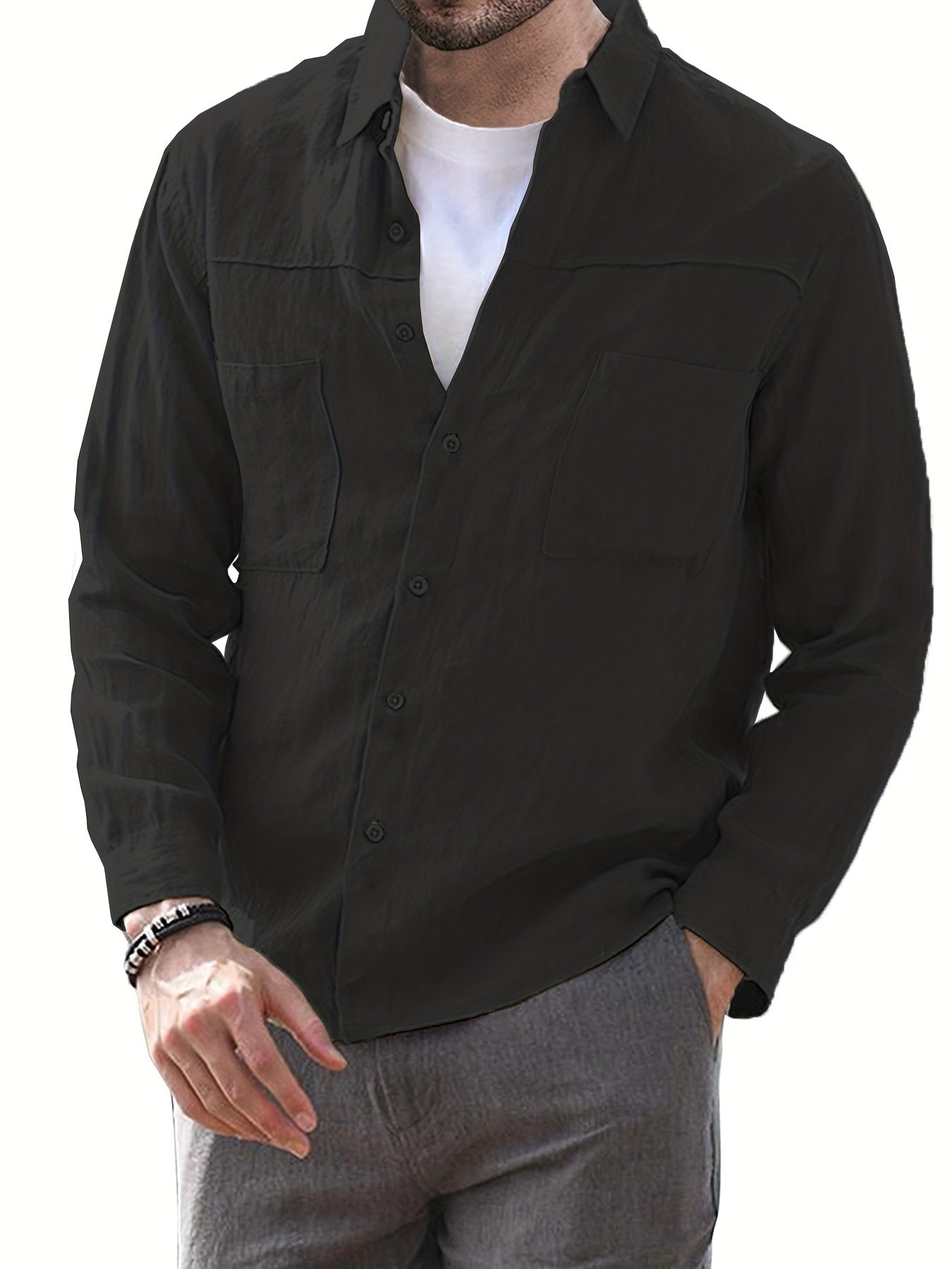Men's Casual Solid Button Up Long Sleeve Shirt