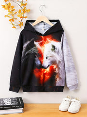 Block Wolf 3D Print Boys Hoodie Long Sleeve Sweatshirt