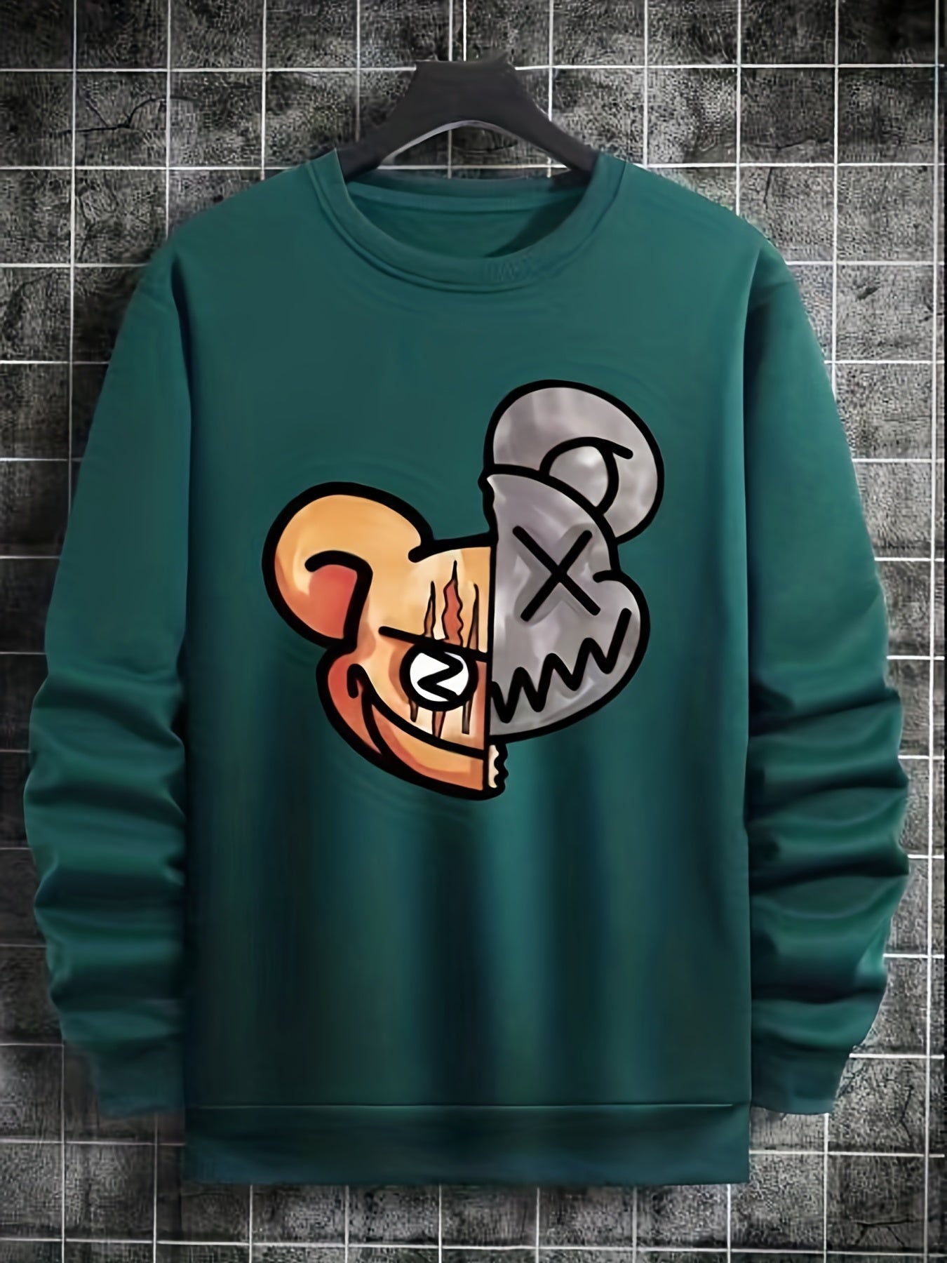 Bear Print Boys Casual Pullover Sweatshirt Long Sleeve Crew Neck Tops
