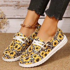 Floral Leopard Pattern Canvas Lace Up Walking Shoes