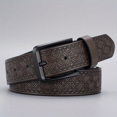 Men's Retro Flowers Pattern Buckle Belt Decorative PU Leather Belt