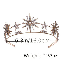 Vintage Star Wedding Crown Tiaras Golden Rhinestone Hair Jewelry