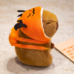 Capybara Plush Toy w/ Pumpkin Bat Headband Soft Anime Stuffed Animal Halloween C