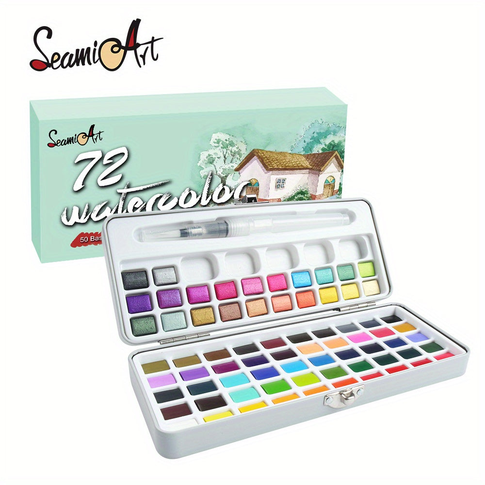 Seamiart 100 Colors Solid Watercolor Pigment Set Portable Writing Painting