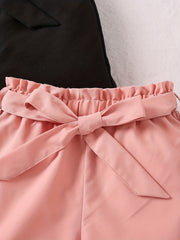 2pcs Girls Casual Shorts With Belt Breathable Comfortable Pants for Kids