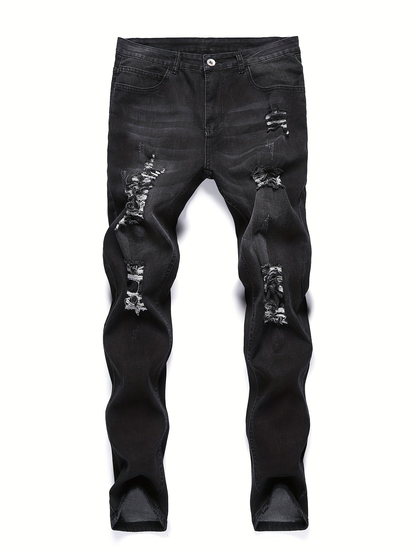 Men's Ripped Distressed Skinny Jeans Stretchy Washed Denim Pants