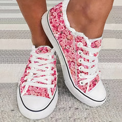 Floral Print Canvas Lace Up Sneakers Comfortable Low Top Shoes