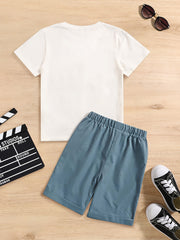 Boys 2pcs Beach Print T Shirt & Shorts Set for Summer Kids