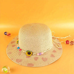 Children's Sunflower Love Straw Hat Foldable Sunshade Beach Hat