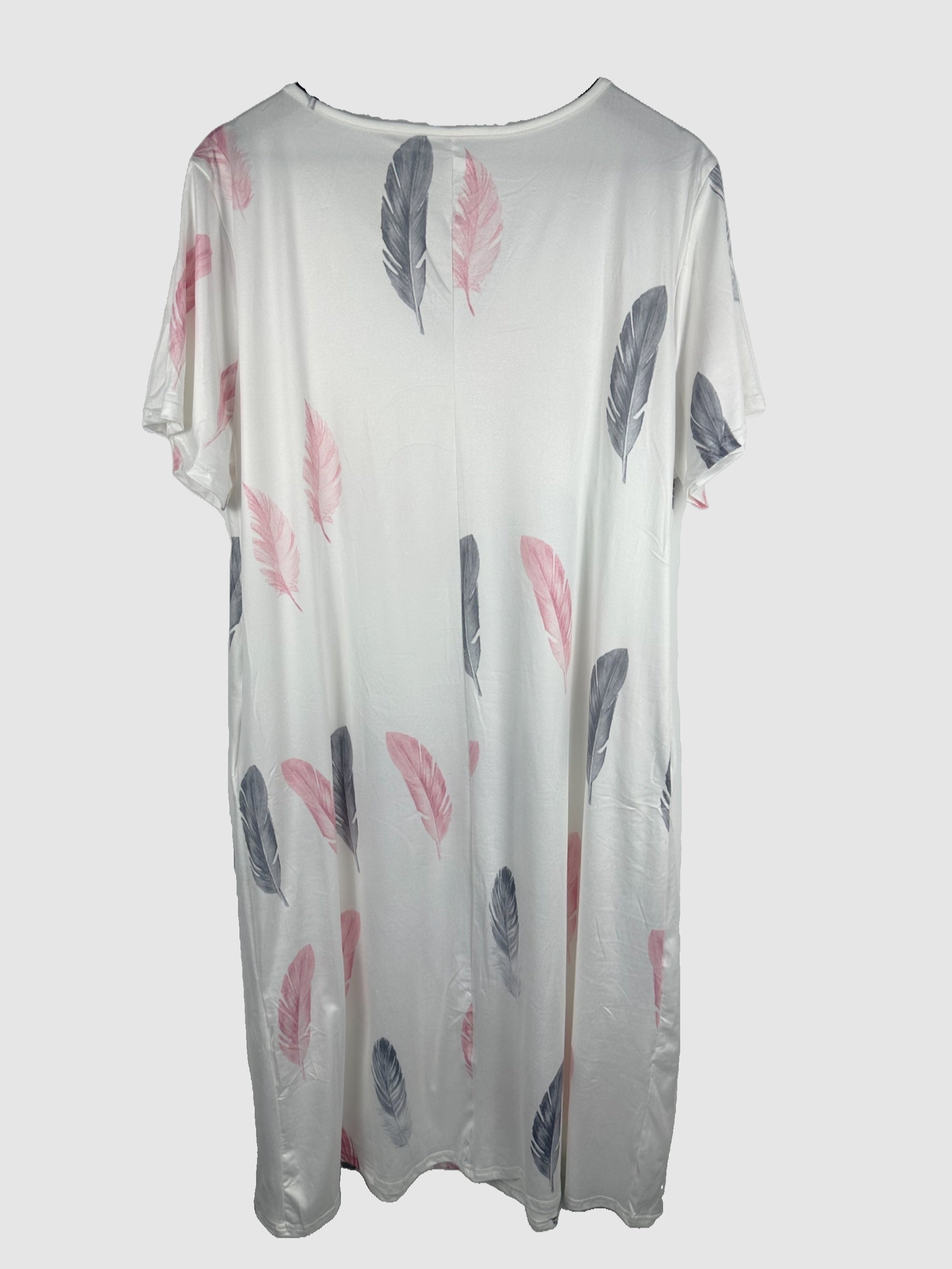 Feather Print Short Sleeve Dress With Pockets