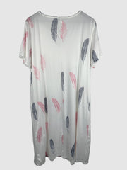 Feather Print Short Sleeve Dress With Pockets