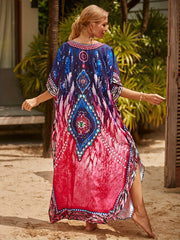 Tie Dye Bat Sleeve V Neck Cover Up Dress