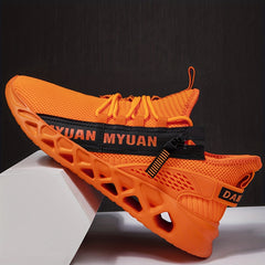 Men's Lace Up Knit Sneakers With Zipper Casual Walking Shoes