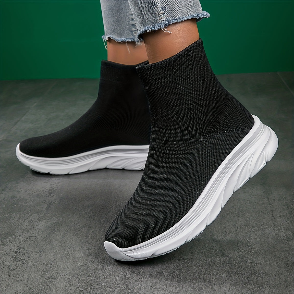 Women's High Top Slip On Sock Sneakers Breathable Knit Shoes
