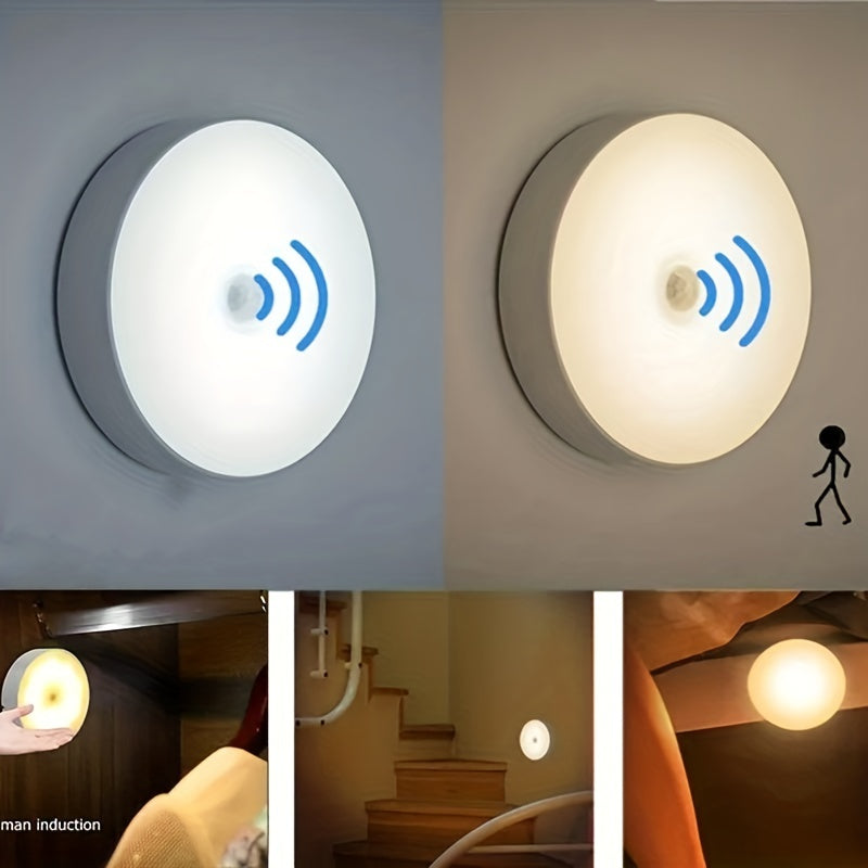 8 LED Rechargeable Motion Sensor Night Light Round Step Lamp