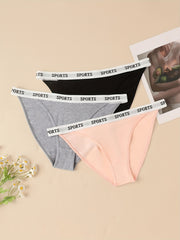 3pcs Letter Print Bikini Panties Stretchy Intimates Women's Lingerie