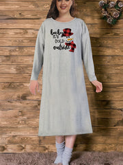 Christmas Snowman Printed Long Sleeve Nightdress